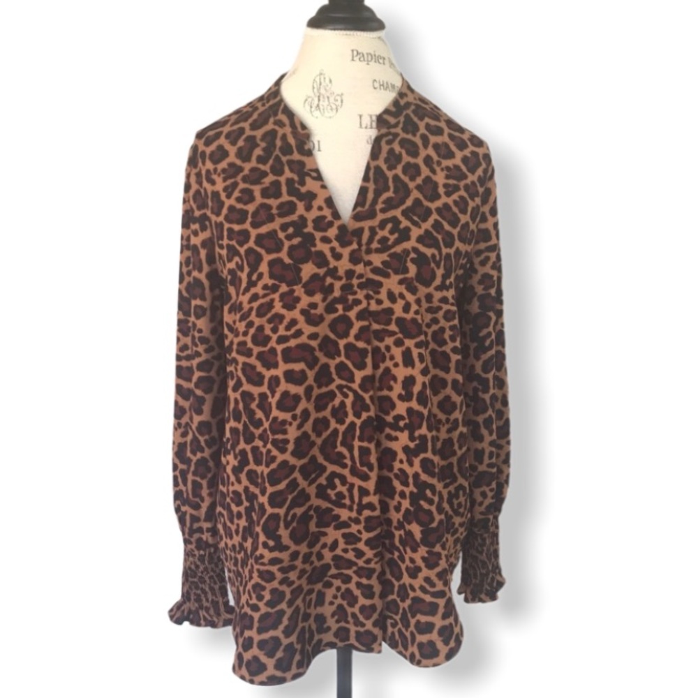LORD & TAYLOR NWT Animal Print Oversized Tunic Top Brown Black  Leopard Print